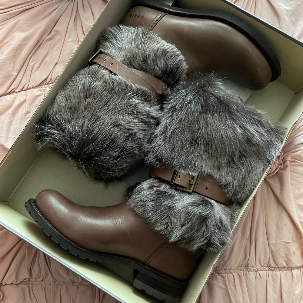 Aerin Brown Ankle Boots with Faux Fur